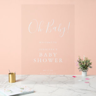 Oh Baby! Script Baby Shower Welcome White Acrylic Sign