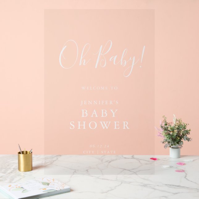 Oh Baby! Script Baby Shower Welcome White Acrylic Sign (Wedding)