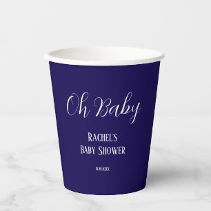 Oh Baby Script Boys Girls Baby Shower Navy Blue Paper Cups