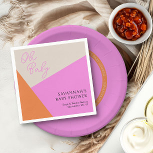 Oh Baby Script Bright Pink and Orange Tricolor  Napkin