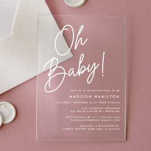 Oh Baby Script Minimalist Baby Shower Acrylic Invitations