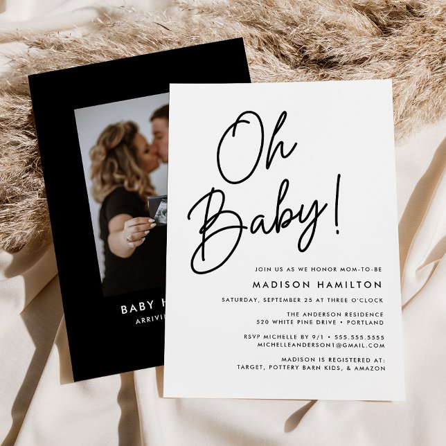 Oh Baby Script Minimalist Photo Baby Shower Invitation (Creator Uploaded)