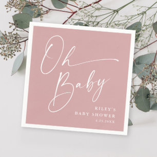 Oh Baby Script Modern Dusty Pink Baby Shower Napkin