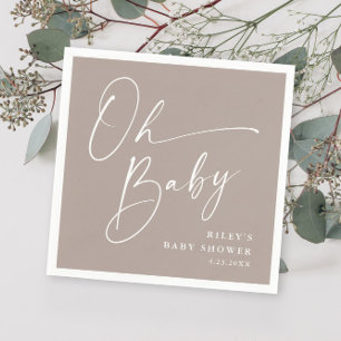Oh Baby Script Modern Neutral Baby Shower Napkin