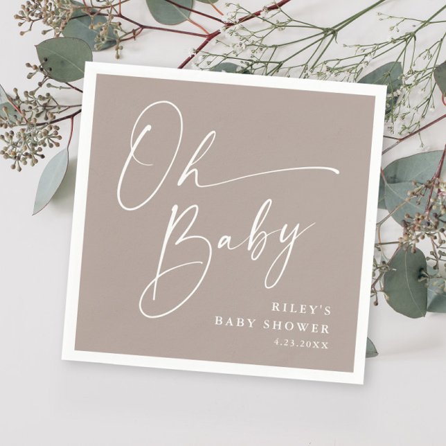 Oh Baby Script Modern Neutral Baby Shower Napkin (Creator Uploaded)