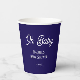 Oh Baby Script Navy Blue Boys Girls Baby Shower Paper Cups