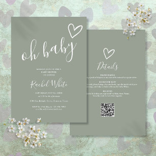 Oh Baby Shower All In One Neutral Sage Green Invitation
