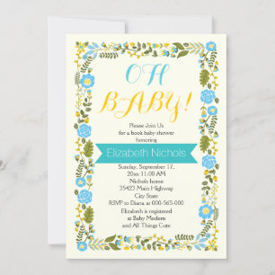 Oh Baby shower aqua and yellow floral border Invitation