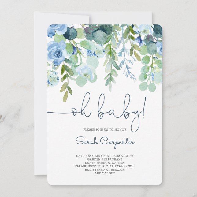 Oh baby shower baby boy invitation (Front)