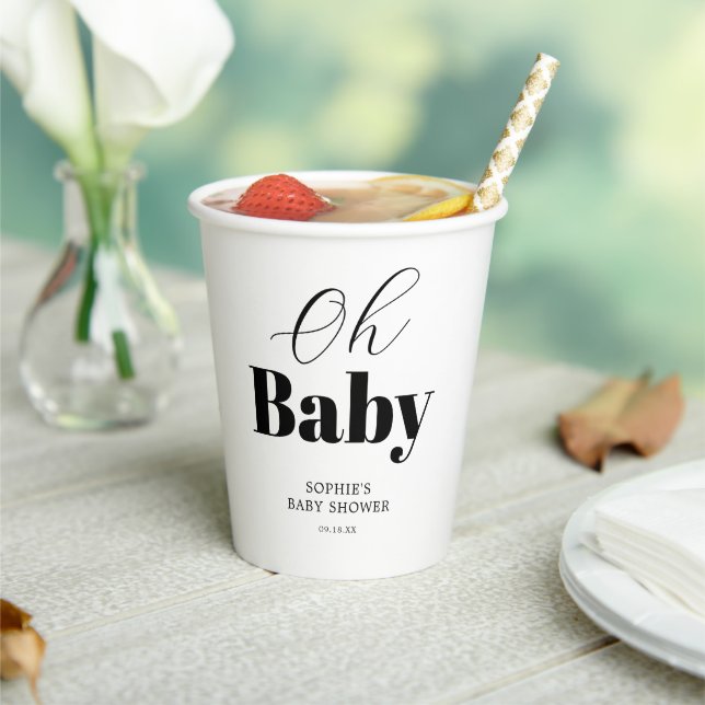 Oh Baby Shower Black White Paper Cups (Insitu)