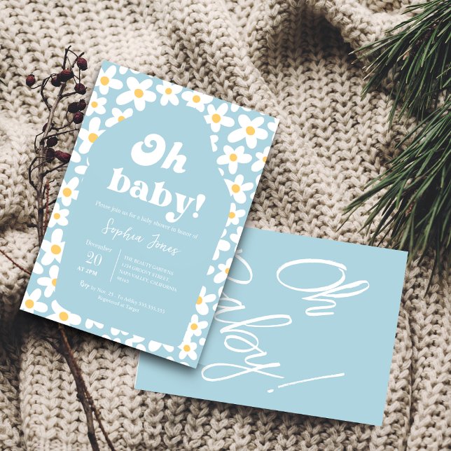Oh Baby Shower | Blue Retro Daisy 70s invitation (Creator Uploaded)