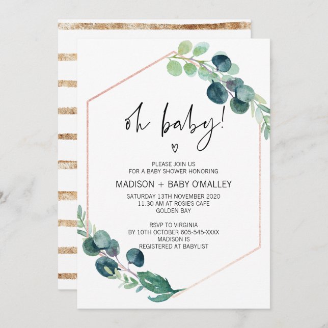 Oh Baby Shower Gender Neutral Baby Bash Greenery Invitation (Front/Back)
