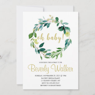 Oh Baby Shower Green Floral Invitation