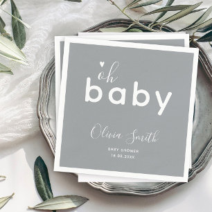Oh Baby Shower Grey Napkin