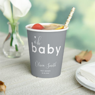 Oh Baby Shower Grey Paper Cups