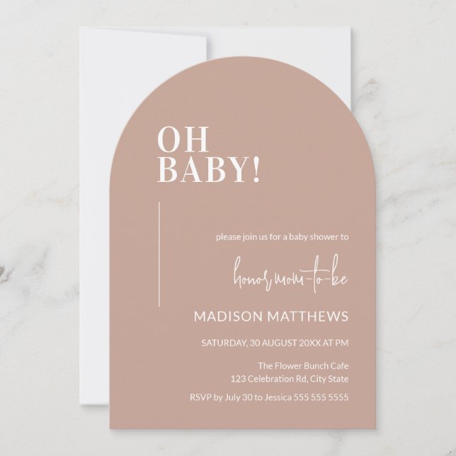 Oh Baby Shower Invitation Arch Design Pink (Front)