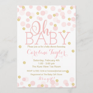 Oh Baby Shower Invitation Pink Gold Glitter