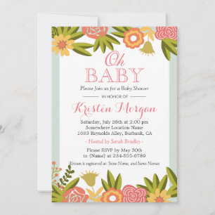 Oh Baby Shower Modern Chic Nature Flowers Invitation