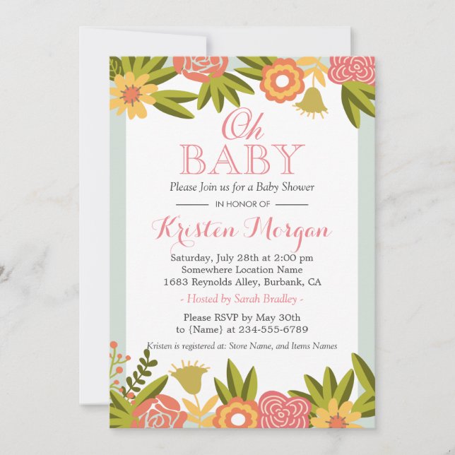 Oh Baby Shower Modern Chic Nature Flowers Invitation (Front)