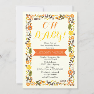 Oh Baby shower orange and yellow floral border Invitation