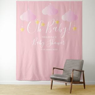 Oh Baby Shower Pretty Pink Photo Booth Backdrop Tapestry