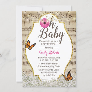 Oh Baby Shower Rustic Baby's Breath Floral Musical Invitation