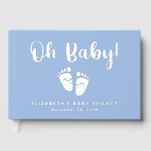 Oh Baby Silver Foil Blue Baby Feet Boy Shower Guest Book