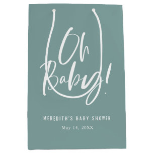 Oh Baby Simple Calligraphy Neutral Baby Shower Medium Gift Bag