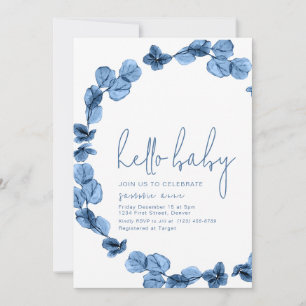 Oh Baby Simple Dark Blue Baby Shower Invite