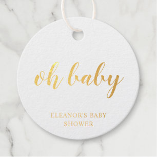 Oh Baby Simple Elegant Gold Foil Baby Shower Favour Tags