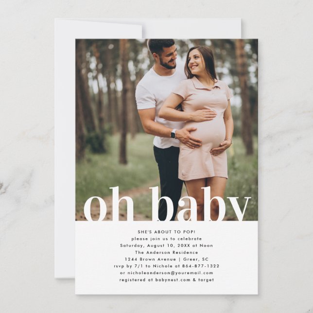 Oh Baby | Simple Photo Baby Shower Invitation (Front)