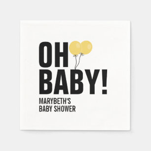 Oh Baby Simple Yellow Balloon Baby Shower Napkin