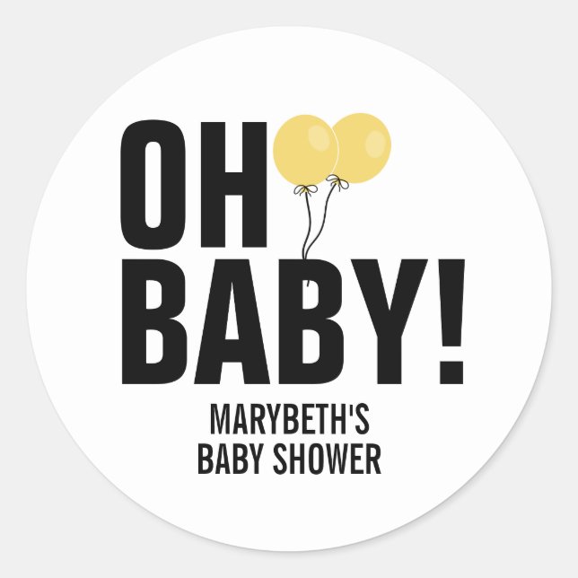 Oh Baby Simple Yellow Balloon Baby Shower Sticker (Front)