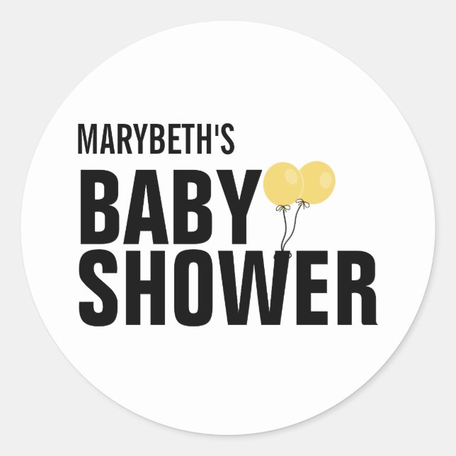 Oh Baby Simple Yellow Balloon Baby Shower Sticker (Front)