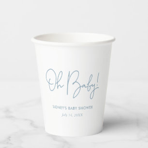 Oh Baby Sky Blue Personalised Baby Shower Paper Cups