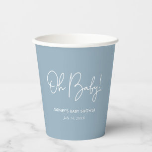 Oh Baby Sky Blue Personalised Baby Shower Paper Cups