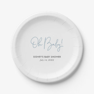 Oh Baby Sky Blue Personalised Baby Shower Paper Plate