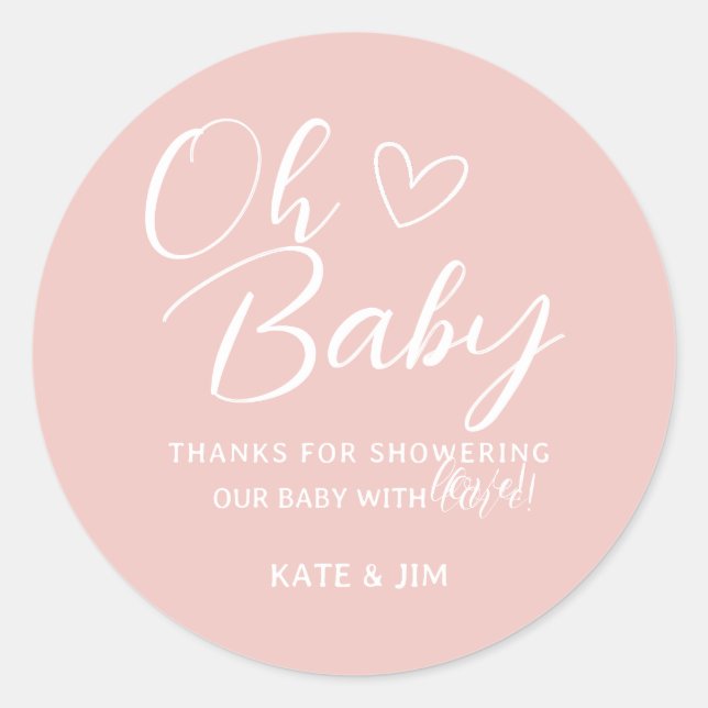 Oh Baby Soft Blush Pink Thank You Baby Shower Classic Round Sticker (Front)