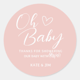 Oh Baby Soft Blush Pink Thank You Baby Shower Classic Round Sticker
