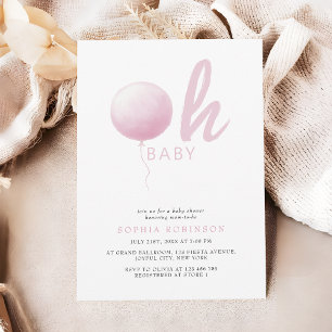 Oh Baby Soft Pastel Pink Balloon Baby Girl Shower Invitation