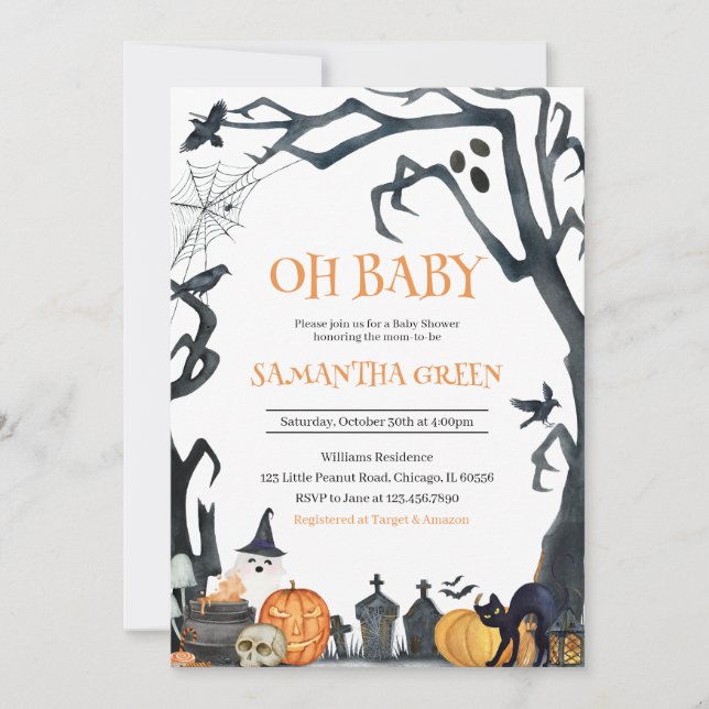 Oh Baby Spooky Halloween Baby Shower Invitation (Front)