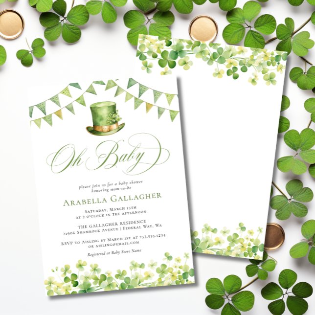 Oh Baby St. Patrick’s Day Green Baby Shower  Invitation (Oh Baby St. Patrick’s Day Green Baby Shower Invitation)