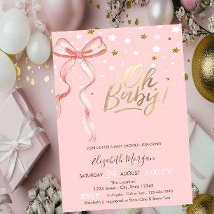 Oh Baby Stars Pink Bow Baby Shower Invitation