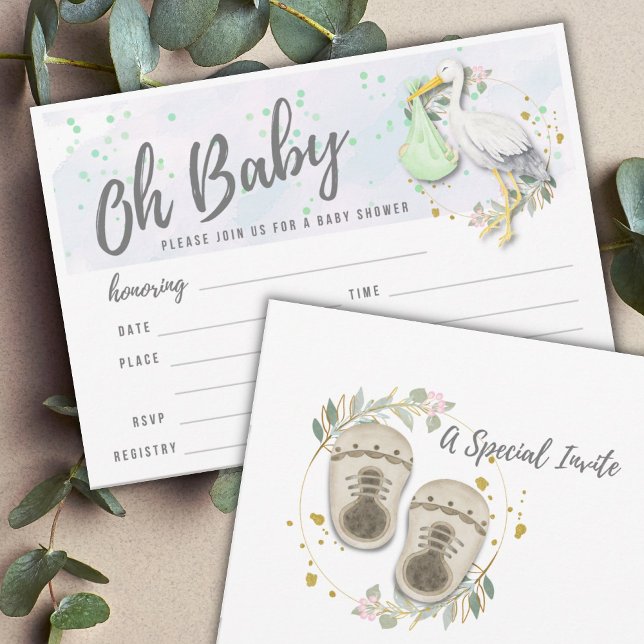 Oh Baby Stork Gender Neutral Baby Shower Fill In Invitation (Creator Uploaded)