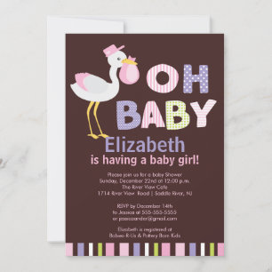 Oh Baby Stork Girl Baby Shower Invitations