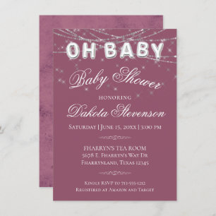 Oh Baby String Light Millennial Pink Balloon Invitation