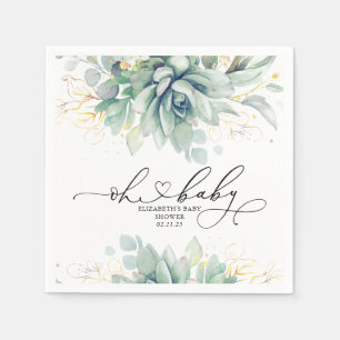 Oh Baby Succulents Gold Greenery Baby Shower Napkin