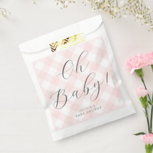 Oh Baby! Sweet Blush Pink Gingham Baby Shower Favour Bags