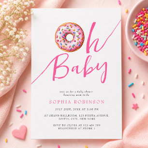 Oh Baby Sweet Doughnuts Minimalist Girl Baby Showe Invitation