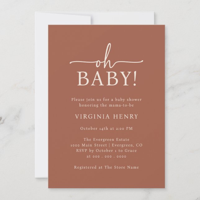Oh Baby Terracotta Baby Shower Invitation (Front)
